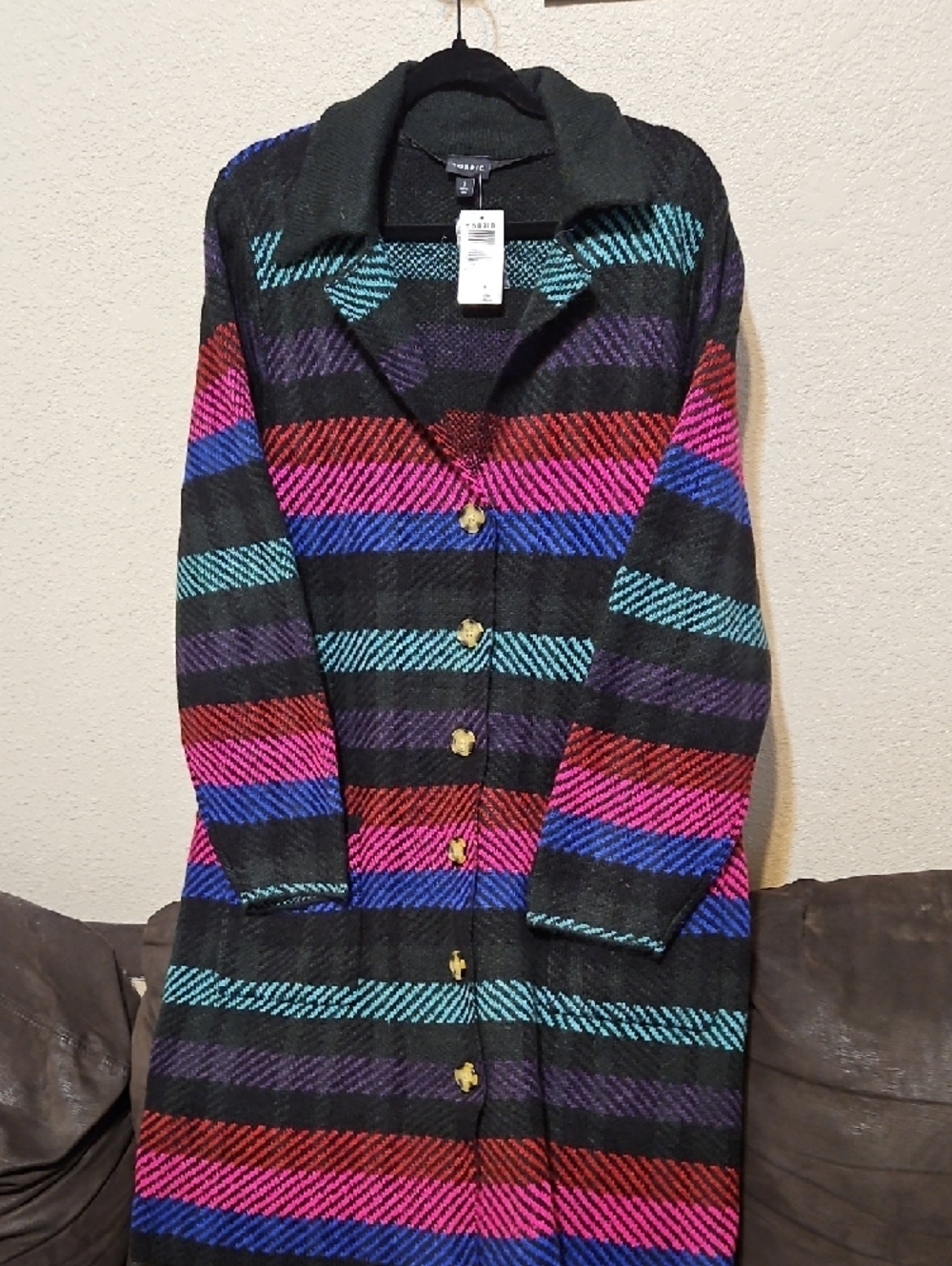 torrid Black Multi-Stripe Button Front Cardigan Coat - Picture 2 of 9